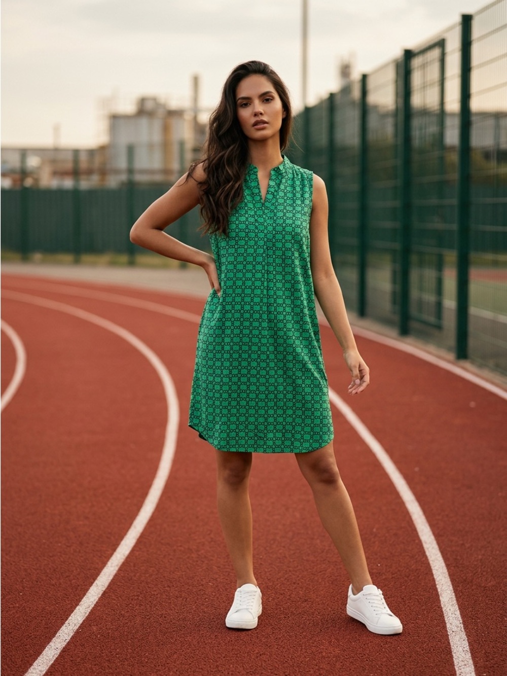 Sleeveless Green Printed Dress